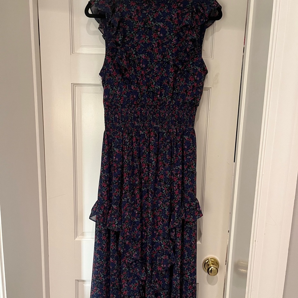 Never Worn Lulu's Navy and Pink Floral Maxi Dress